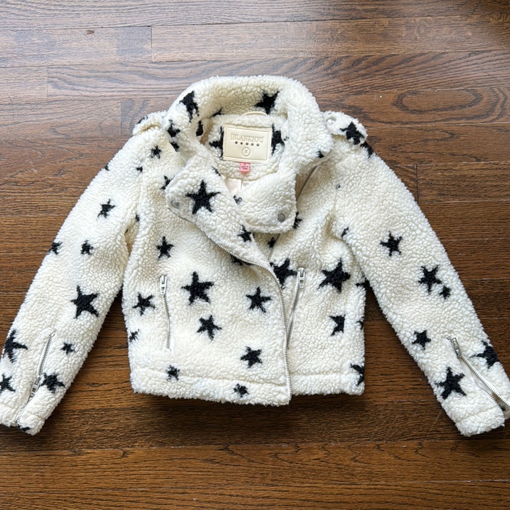 Blank NYC White and Black Star Print Moto Jacket